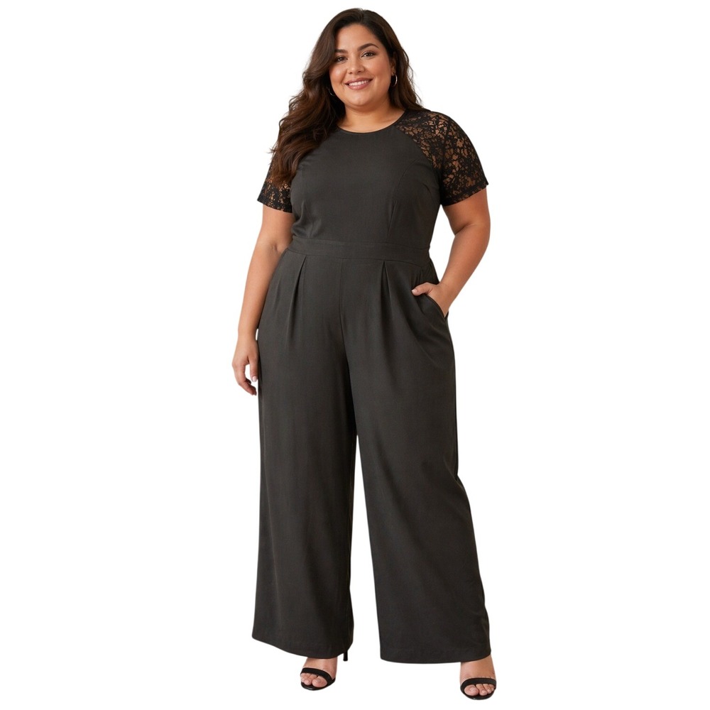Paper Dolls Jumpsuit Women 16 Black Lace Sleeve Evening Formal Wedding Guest‎